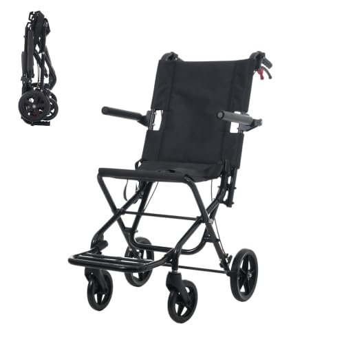 オーエスジェイ(OSJ) 車椅子 折畳み 介助型 自立できる 軽量 コンパクト ノーパンクタイヤ 折りたたみ 収納可能 超軽量 安全ベルトつき 背面ポケット 外出用 旅行用 ブラック