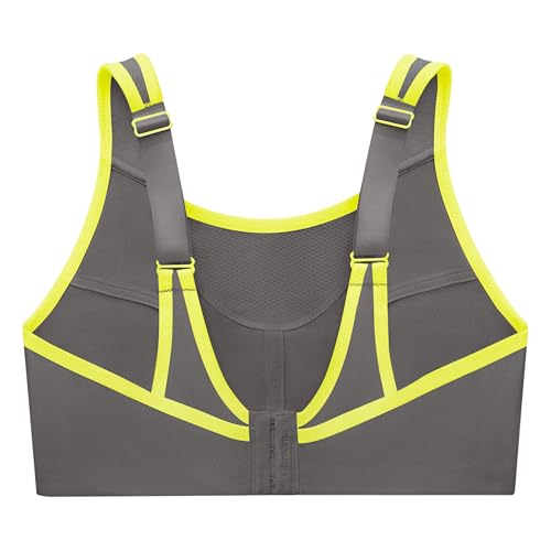 Full Figure Plus Size No-Bounce Camisole Sports Bra Wirefree #1066 Gray/Yellow - Thumbnail 5