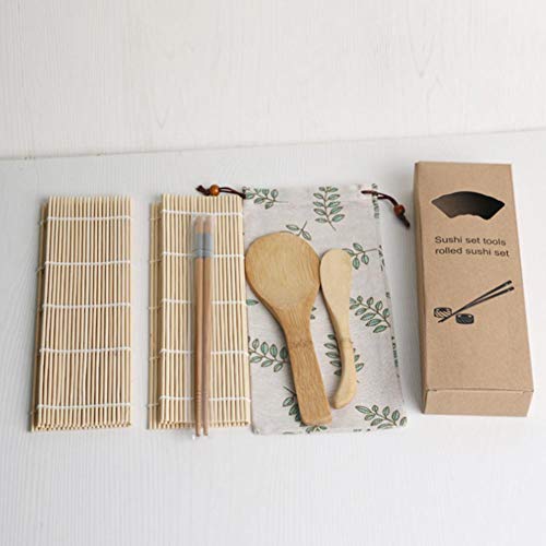Kit de fabricação de sushi, kit de sushi 100% bambu, tapete de rolamento, espátula de arroz, pauzinh