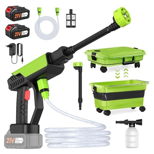 Hidrolimpiadora Bateria, 30 Bar Pistola de Agua a Presión con Cubo Plegable de 22L, 2 Baterías de 3,0 Ah, Boquilla 6 en 1, Hidrolimpiadora Portátil para Coche y Jardín