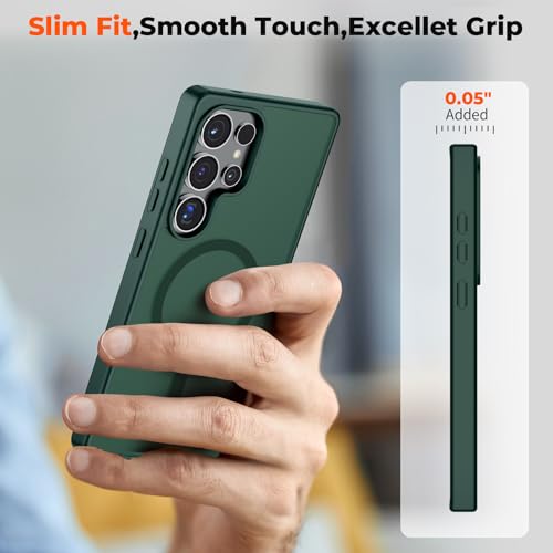 Image of SUPFINE Magnetic for Samsung Galaxy S25 Ultra Case with Screen Protector, (Built-in Magnets) (Military Grade Drop Protection) Slim Translucent Shockproof Phone Case,Forest Green