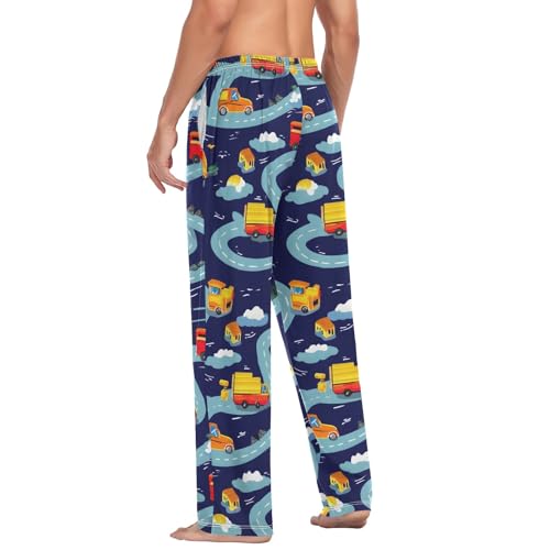 Men's Pajama Pants with Pockets Sleepwear Lounge Pants Stretch Casual Blue Road Truck S 5