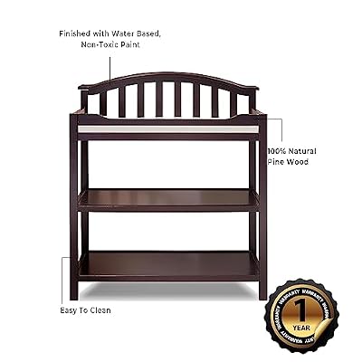 Sorelle Furniture Berkley Changing Table and Changing Pad, Dressing and Diaper Changing Table for Baby Room, Nursery Furniture for Infant -Espresso