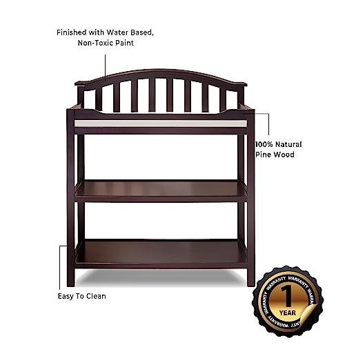 Image of Sorelle Furniture Berkley Changing Table and Changing Pad, Dressing and Diaper Changing Table for Baby Room, Nursery Furniture for Infant -Espresso