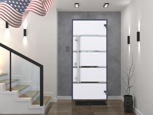 VDOMDOORS Front Exterior Prehung Glass Steel Door 36 x 80 inches Left -Hand/Deux 1105 Gray Graphite/Lite and Stainless Inserts Single Modern Painted White