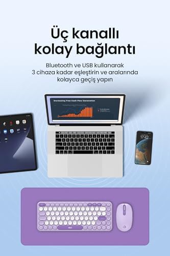 Daxi MK350 Creator Pro Combo Sessiz 3 Kanallı Bluetooth + 2.4G Wireless Türkçe Q Klavye Mouse Seti (Lila) - Görsel 4