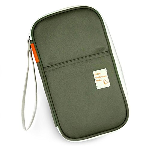 EssVita Viaje Pasaporte Cartera Unisex Impermeable Cremallera Bolso Organizador Para Pasaporte/Documentos/Credit Card/Billetes/Viaje Billete Verde Oscuro