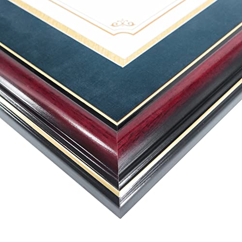 Graduationmall 8.5X11 Diploma Frame With Navy Over Gold Mat Or Display 11X14 Certificate Without Mat,Solid Wood & Uv Protection Acrylic,Glossy Cherry Finish With Gold Trim #TOP5