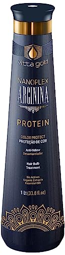 Vitta Gold, Nanoplex Arginina, Dauerhafte Brasilianische Bio-Haarglättung, Smoothing Hair Treatment Color Protect, Protein-Keratin, One Step, Formaldehydfrei- Anti Frizz -1er Pack (1L)