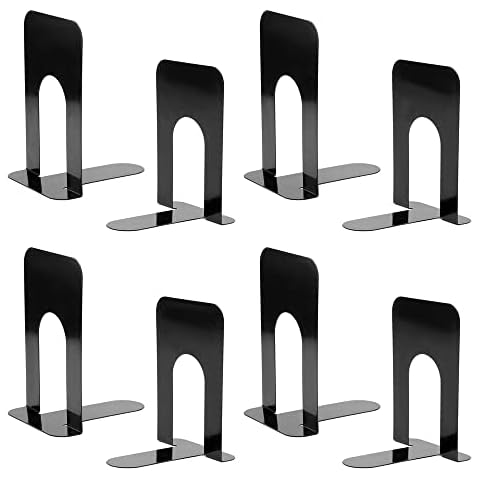 AllRight Book Ends Heavy Duty Bookends for Shelves Metal Bookends for Shelves Library School Office Home Study Anti-Slip Base Book Holders 4 Pairs Cover