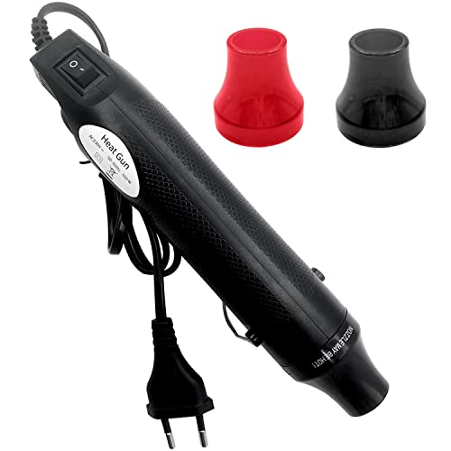 Mini pistolet à air chaud, 2 buses pistolet thermique, 220 W pistolet à air chaud électrique portable pour artisanat bricolage, gaufrage, boîtier rétractable, argile, tampons en caoutchouc(noir) Cover