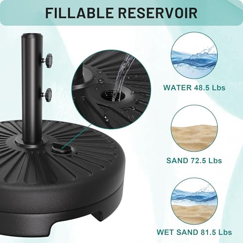 AreShark 81.5lb Max Capacity Patio Umbrella Stand, Outdoor Umbrella Base Water Filled Stand, Market Patio Outdoor Heavy Duty Umbrella Holder (Black) - Thumbnail 2