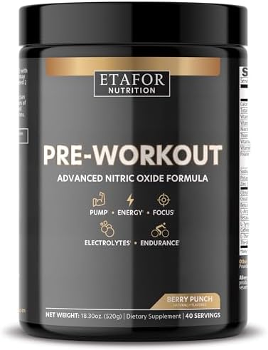 Pre Workout with Advance Nitric Oxide Supplement – Pre Workout Powder for Muscle Pump, Electrolytes, Focus, Energy & Endurance – Preworkout with Creatine, Citrulline, L-Arginine & L-Theanine