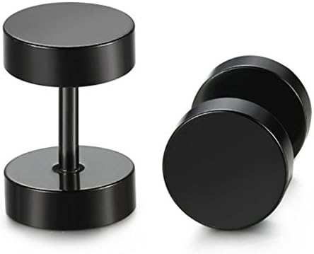 Stainless Steel Mens Womens Stud Earrings Set Ear Piercing Plugs Tunnel Punk Style (1pair Black)