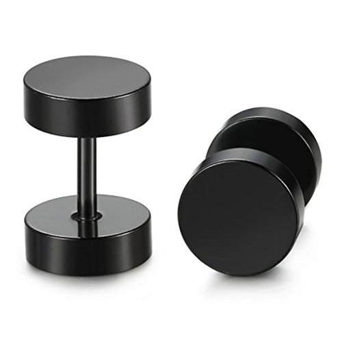 Stainless Steel Mens Womens Stud Earrings Set Ear Piercing Plugs Tunnel Punk Style (1pair Black)