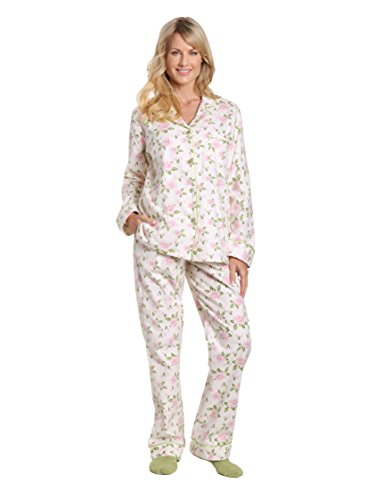 Women Pajamas Set - 100% Cotton Flannel Pajamas - Gardenia Cream-Pink - 2XL