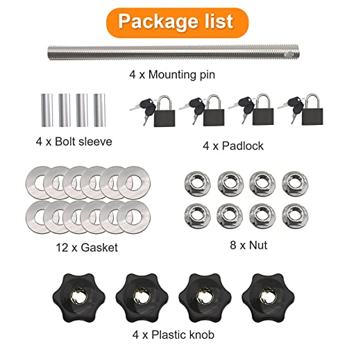 Mounting Pins Kits For Traction Boards, Universal Lockable Theft-Proof Mount Pins Kit With 4 Padlocks, Fit For Almost All Recovery Tracks #TOP6