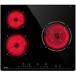 Vitrocerámica Schott Ceran Precio Hermitlux placa vitroceramica 3 fuegos, plaque vitrocéramique 60cm, 9 niveles de, control táctil, Temporizador 99min, Bloqueo de Seguridad, calefacción de doble anillo, 5200W