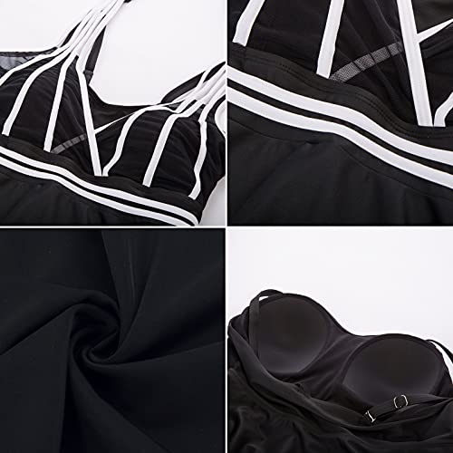 Hanna Nikole Tankini Swimsuits For Women Plus Size Two Piece Bathing Suits Swim Dress With Boy Shorts Black-Updated Cups 28W #TOP5