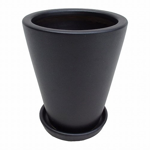 Amazon | 7号 シンプル 丸型 黒色ツヤなし 鉢皿付き 植木鉢 おしゃれ