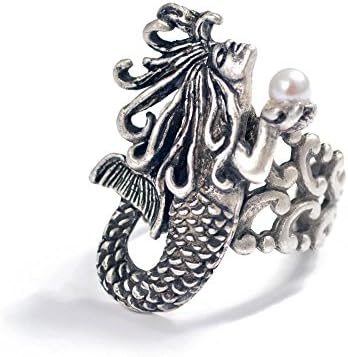Sweet Romance Vintage Mermaid Tail Nautical Ocean Boho Sea Ring (Silver)