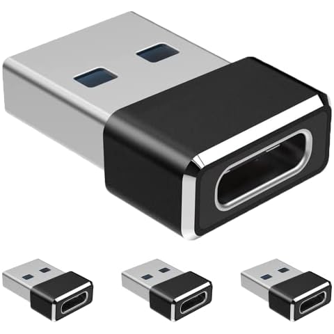 Wansurs [4-Pack] USB C Female to USB Male Adapter, USB2.0 A to USB C Adapter, One-Sided SuperSpeed Data Sync & Fast Charging - Compatible with Laptop, PC, Charger, Power Bank, Quest Link (Black) Cover