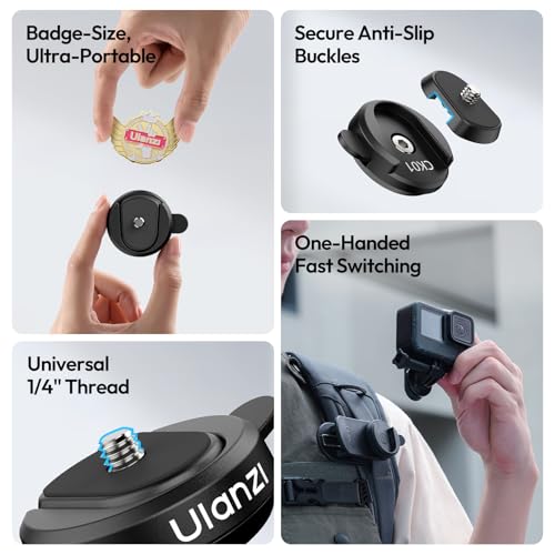 Image of ULANZI CK01 Cka Quick Release Base Set Camera Accessories, Quick Setup Kit with 1 /4'' Screw for GoPro DJI Insta360 AKASO Action Cameras, Small Camera and Lights Super-Quick Switching