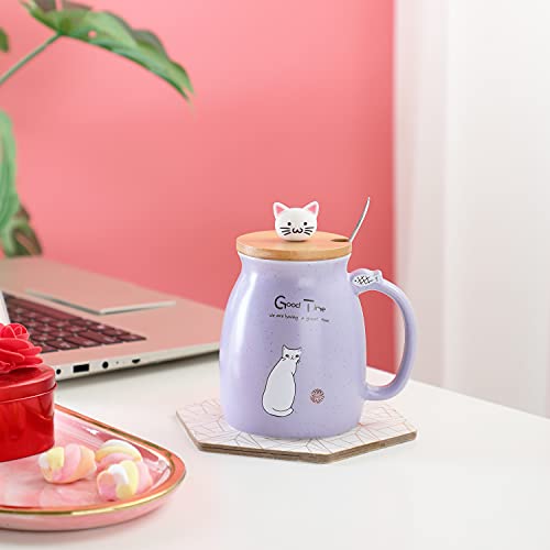 BigNoseDeer Taza de gato Linda Taza de café de cerámica con tapa de gatito 3D Cuchara de acero inoxidable, Novedad Copa de la mañana Leche de té Taza de Navidad 380ML - Imagen 3