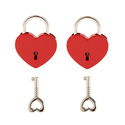 2 Pieces Small Metal Heart Shaped Padlock Mini Lock with Key for Jewelry Box Storage Box Diary Book,Red