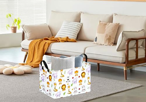 Image of Kid Clothes Storage Basket Gift Shelf Basket Toy Storage Bin, Nursery Basket Organizer Box for With Handles for Room Deco (Leaf Animal)