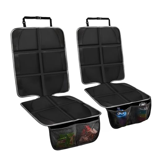Image of Car Seat Protector 2 Pack Baby Car Seat Covers with Mesh Pockets & Non-Slip Backing 600D Durable Seat Protector Under Baby Car Seat (Black & Gray, Large)