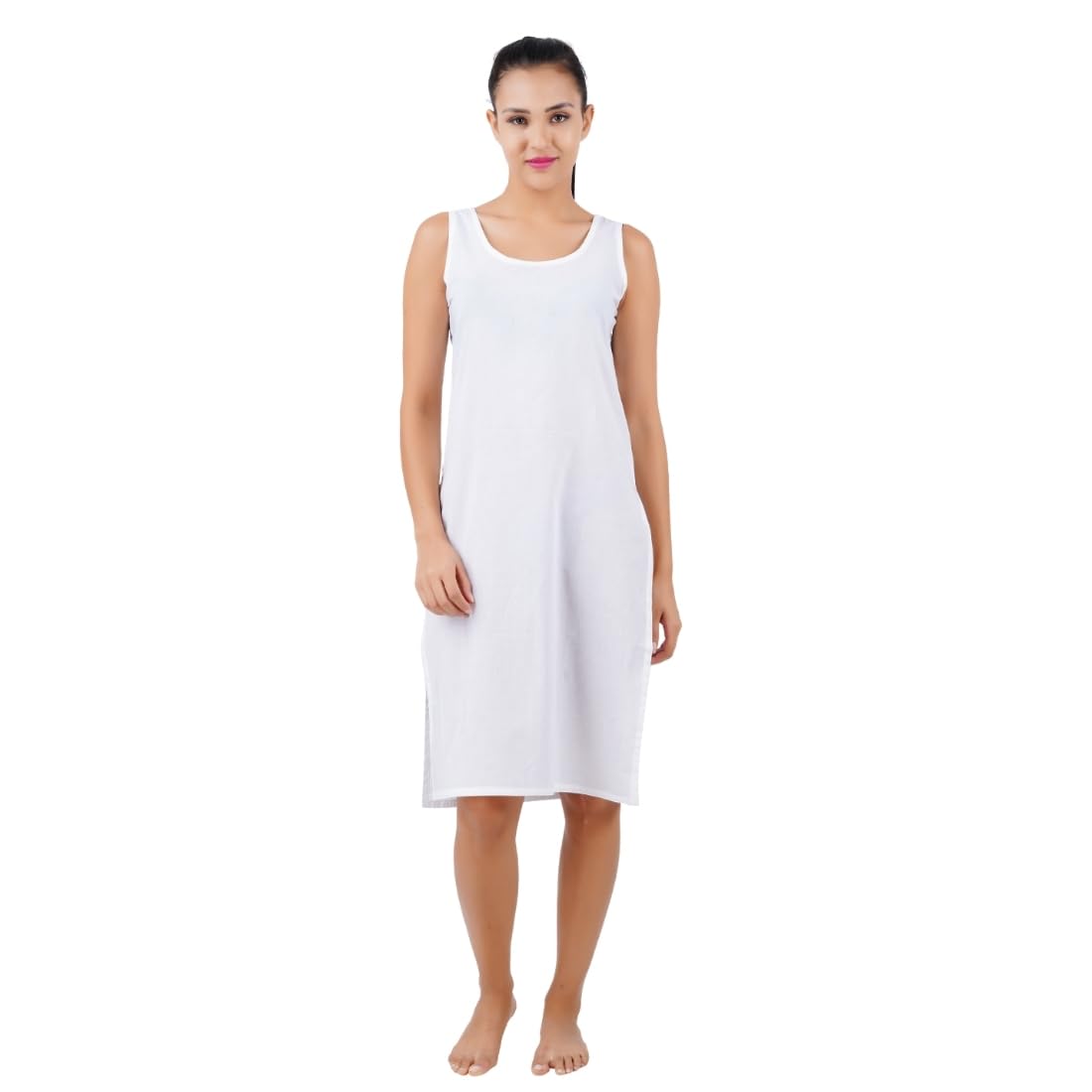Full Knee Length Cotton Camisole Inner Long Slip for Women - Firm Notstretchable Slip Lining for Kurti and Chickankari Suits/Tops - Suits Summer and Winter