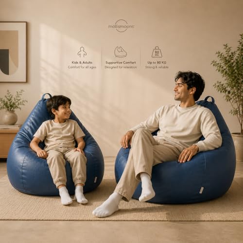 Image of Mollismoons Premium 300 GSM Stretchable Faux Leather Bean Bag Cover Only (Without Beans),Bean Bag Chair for Adults & Kids, Gaming, Study, WFH, Indoor Outdoor,45x24Inch (Royal Navy Blue)