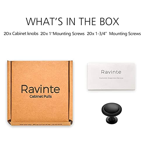 Image of Ravinte 20 Pack 1-1 /4 Inch Kitchen Cabinet Knobs Matte Black Zinc Pulls Door Handles for Dresser Drawers