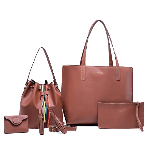 Kit Bolsa sacola feminina grande com nécessaire + Bolsa saquinho transversal com porta moeda (Caramelo)