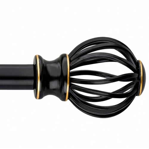 Curtain Rods for Windows 30-88 Inch Adjustable Heavy Duty Metal,1 Inch Pipe Decorative Modern Rustic Blackout Drapery Rods with Twisted Cage Finials 30-88 Black Gold