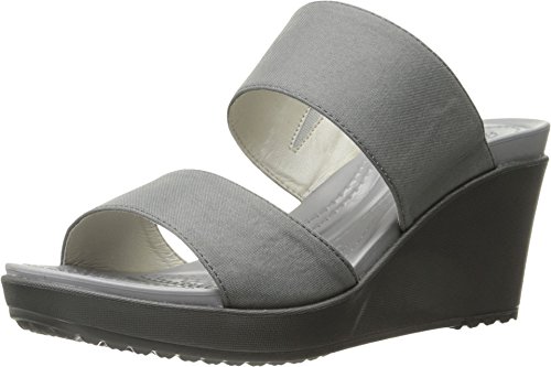 Crocs Women's Leigh II 2 Strap Wedge W Wedge Sandal, Silver/Graphite, 8 M US