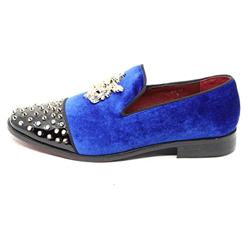 Metrocharm Men's Fashion Velvet Smoking Spike Dress Loafers Slip On Shoes SM-492