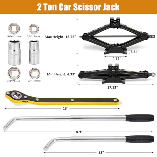 Image of Car Jack Kit 2 Ton (4,409 lbs) Portable Scissor Jack for Car, Tire Jack Changing Kit with Lug Wrench, Black