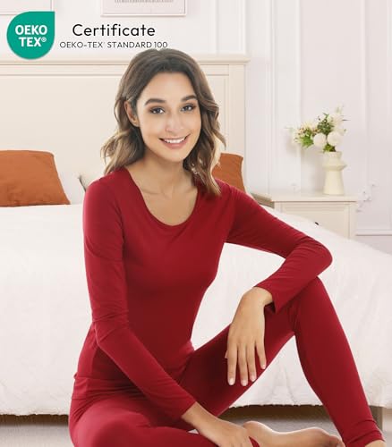 Image of NACHILA Thermal Underwear for Women-Viscose Made from Bamboo,Soft Long Johns Set Base Layer Pajamas Set Long Sleeve Pjs