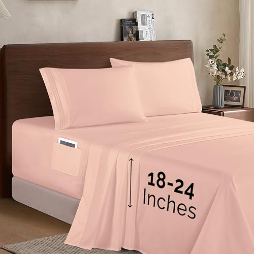 Elegant Comfort Luxury 1500 Premium Hotel Quality Microfiber 4-Piece Sheet Set - Soft, All Around Elastic 18-24 Inches Deep Fitted Sheet - Extra Deep Pocket Sheets, King, Blush
