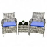 GarveeLife Balkonmöbel Set 3-Teilig: Polyrattan Stühle Mit Glastisch