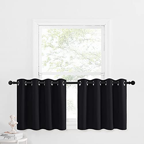 NICETOWN Small Tiers Kitchen Window Curtains 24 inches Length Sets - Blackout Home Decor Blackout Grommet Drape Basement Panels for Living Room/Bedroo