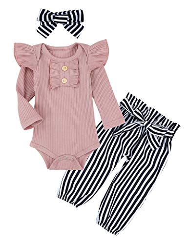 Image of KANGKANG Baby Girls Clothes Cute Baby Clothes Girls Romper + Pant 3pcs Winter Outfit Newborn Light Brown