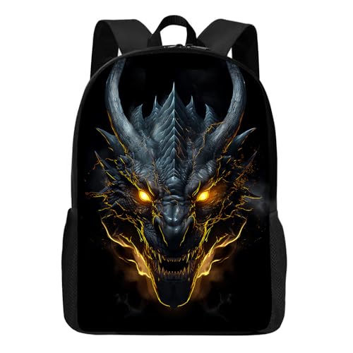 Huke Dragon Backpack for Kids Boys Girls, Cool Black Gold Lightning Backpack for School & Travel, 17 Inch Big Children Monster Backpack, Elementary Middle High College Student Bookbag