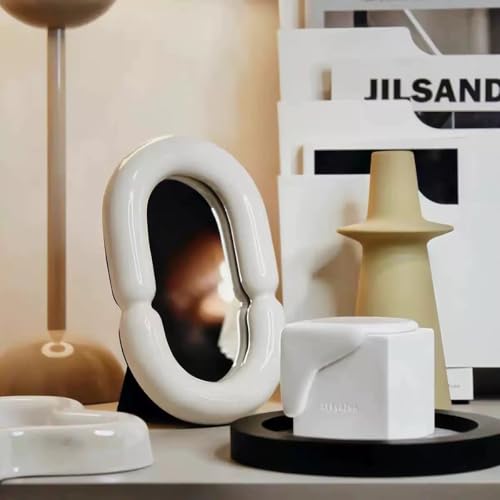 TKacngde Ceramic Vanity Mirror, Oval-Shaped Vanity Mirror, Suitable for Bathroom