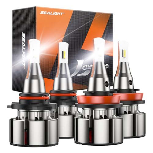 Image of SEALIGHT 9005 H11 LED Bulbs, 800% Super Bright H9 /H8 /H11 HB3 /9005 Driving Lights with Cooling Fan, 5 Min Plug-N-Play, Pack of 4