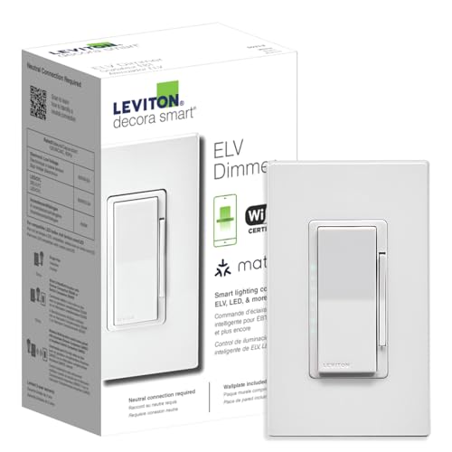 Leviton Decora Smart ELV/LED, Phase Selectable Dimmer Switch, Wi-Fi 2nd Gen, Neutral Wire Required, D2ELV-1BW, White by Leviton - Used condition - CA$53.27