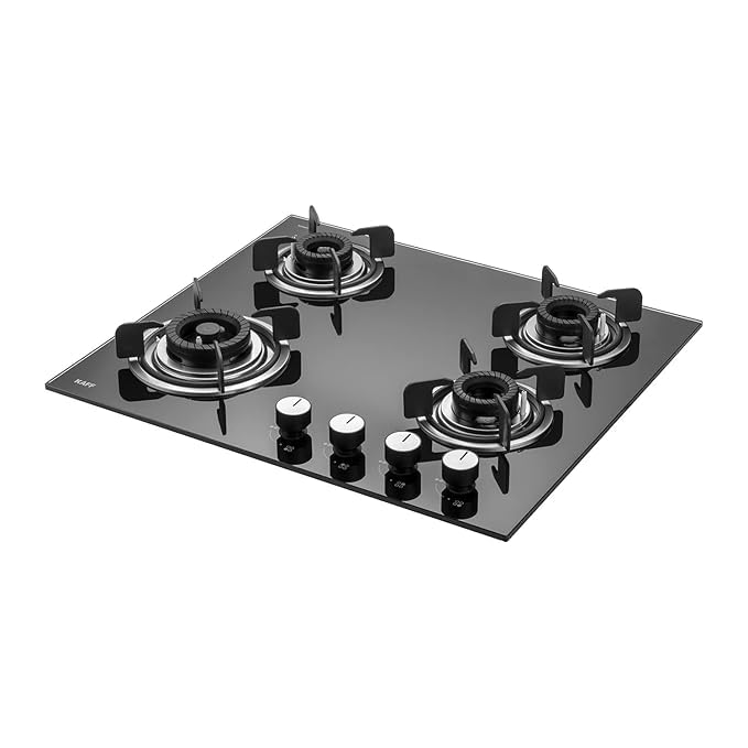KAFF Built-in Hob/Hobtop 4 Burners, Auto Electric Ignition Glass Top, 60 CM, Black Coated Tornado Style Burners, SS Drip Tray, 8 MM Thick Toughened Glass (Black) | CRISTA CRH 604-picture-22