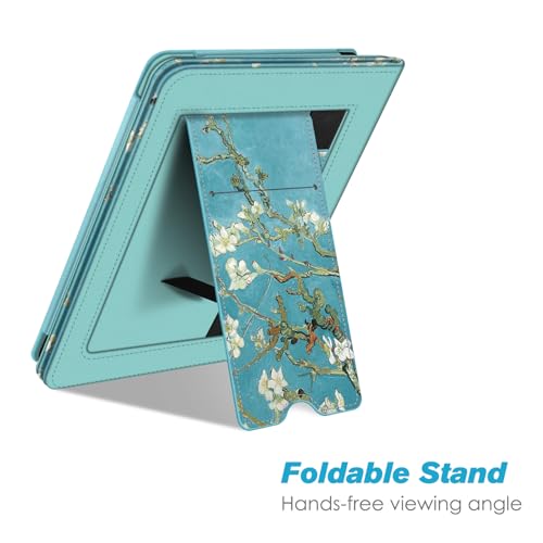 Fintie Hülle für 6 Kindle Paperwhite 2012-2018 (alle Alter 6 Zoll Kindle Paperwhite 5/6/7/10. Generation) - Ständer Case mit Handschlaufe und Auto Sleep/Wake, Mandelblüten